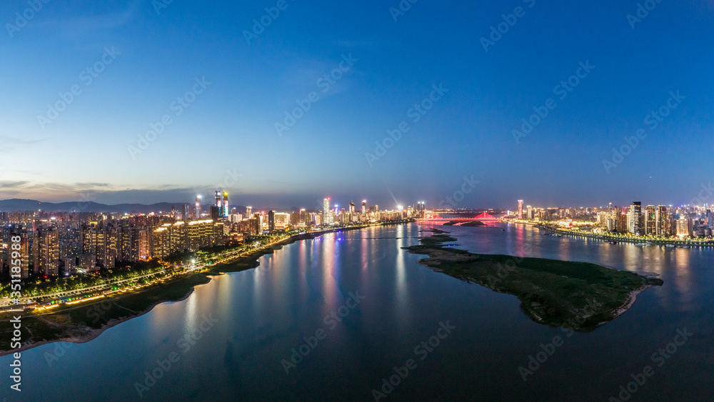 Panorama of night view of modern city, Shanghai, China