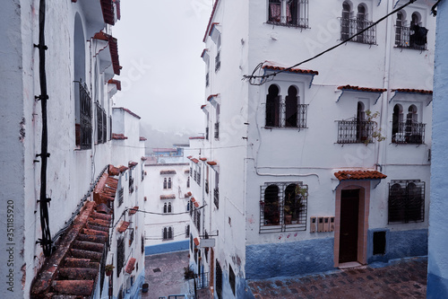 Travel by .Morocco. Street in medina of blue town Chefchaouen. © luengo_ua