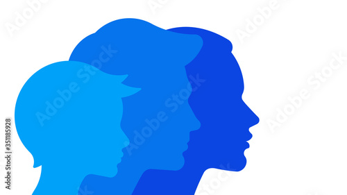 Family: silhouettes of mom, dad and child. Abstract members of the same family who look in the same direction. Vector template, design element, banner.