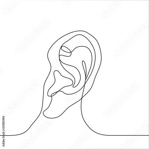 Realistic drawing of a human ear. One continuous line drawing anatomy of the auricle. Vector illustration can be used for animation. photo