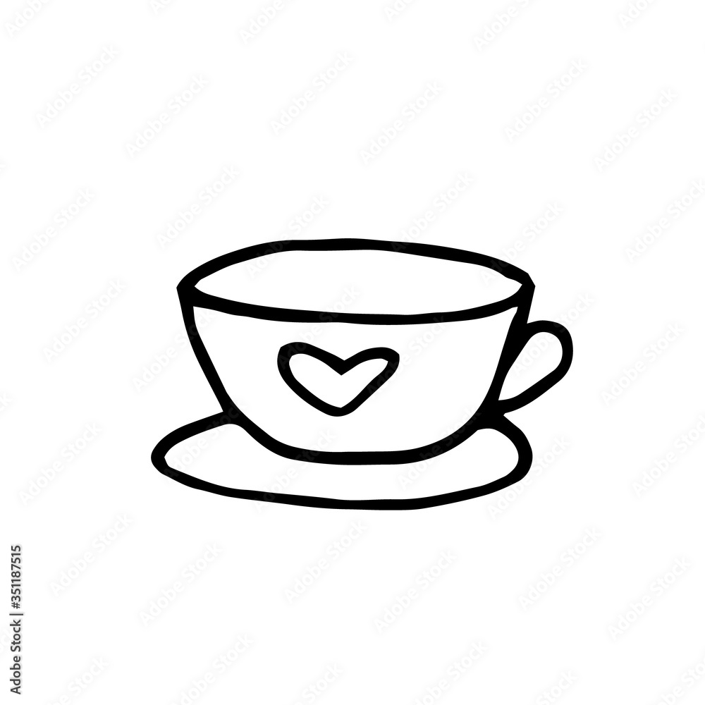 cup with heart and saucer hand drawn element in doodle style. vector scandinavian monochrome minimalism. tea, coffee, kitchen, comfort, cafe, drink, menu, icon cup with heart and saucer hand drawn element in doodle style. vector scandinavian monochrome minimalism. tea, coffee, kitchen, comfort, cafe, drink, menu, icon