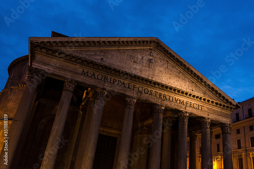Pantheon at night in Rome, Piazza della Rotonda, Italy