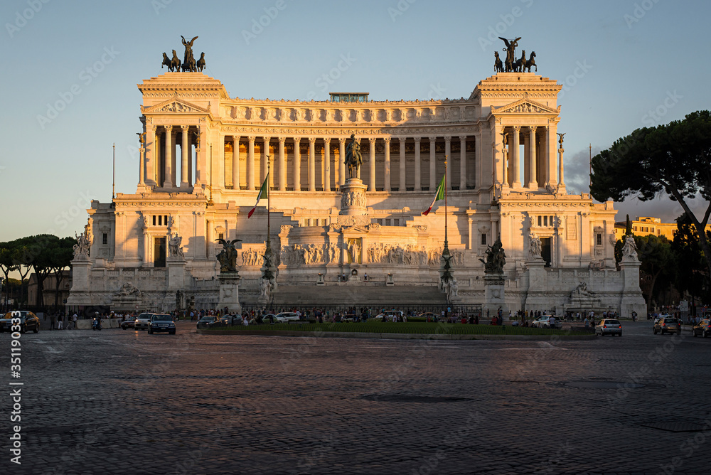 National Monument to Victor Emmanuel II in Rome at sunset