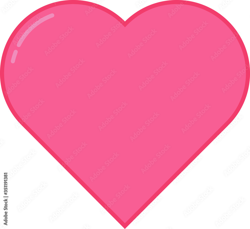 Pink heart with a contour and with a slight glare. For weddings or other holidays.