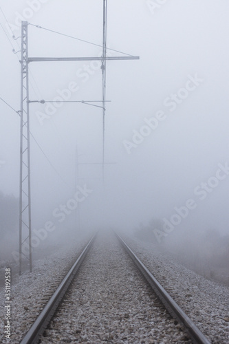 Train tracks with fog