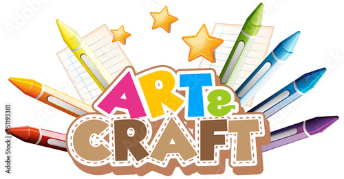 Font design for word art and craft with colorful crayons