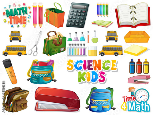 Set of school objects