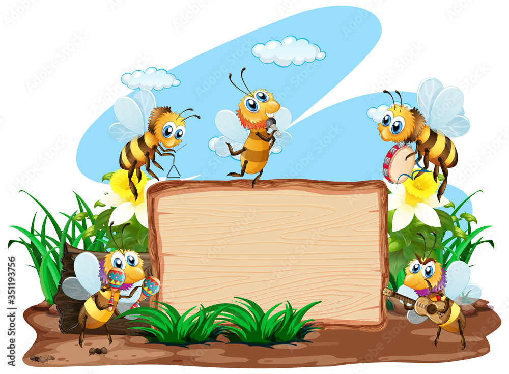 Border template design with insects in the garden background