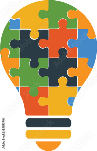 An idea bulb made up of puzzle parts