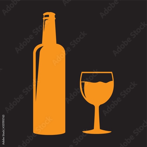 A wine bottle and glasses illustration.