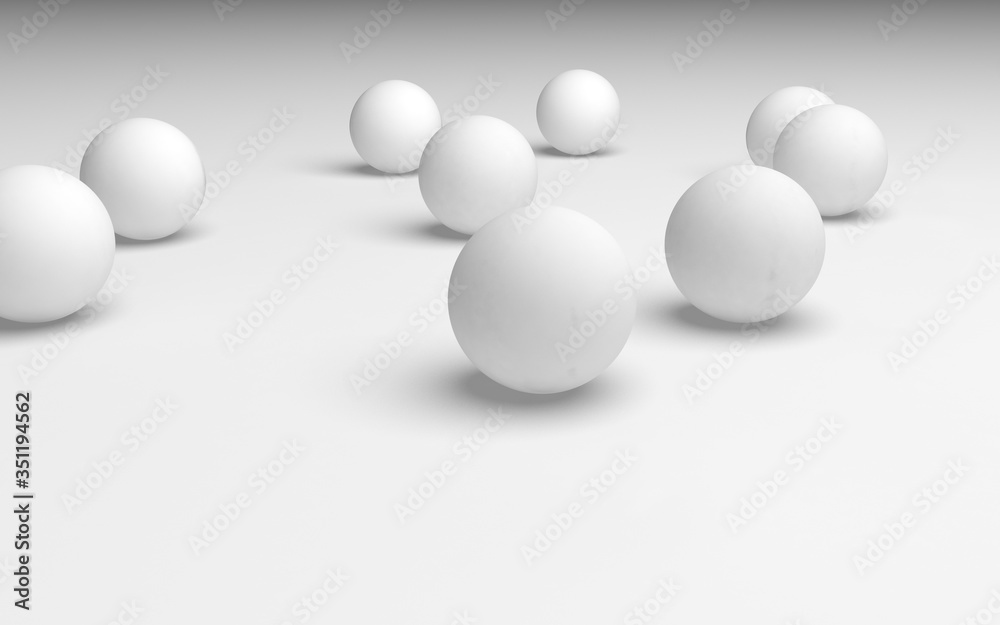 White abstract background. Set of white balls isolated on white backdrop. 3D illustration White abstract background. Set of white balls isolated on white backdrop. 3D illustration