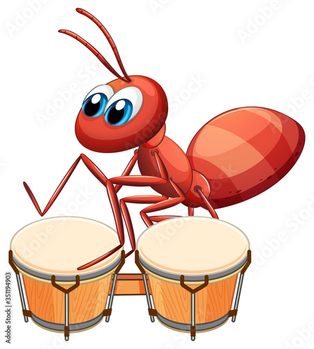 Musician ant playing drum