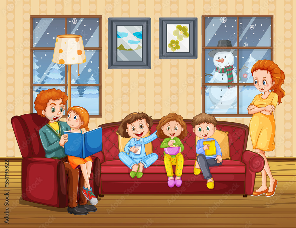 Scene with family having a good time at home Scene with family having a good time at home