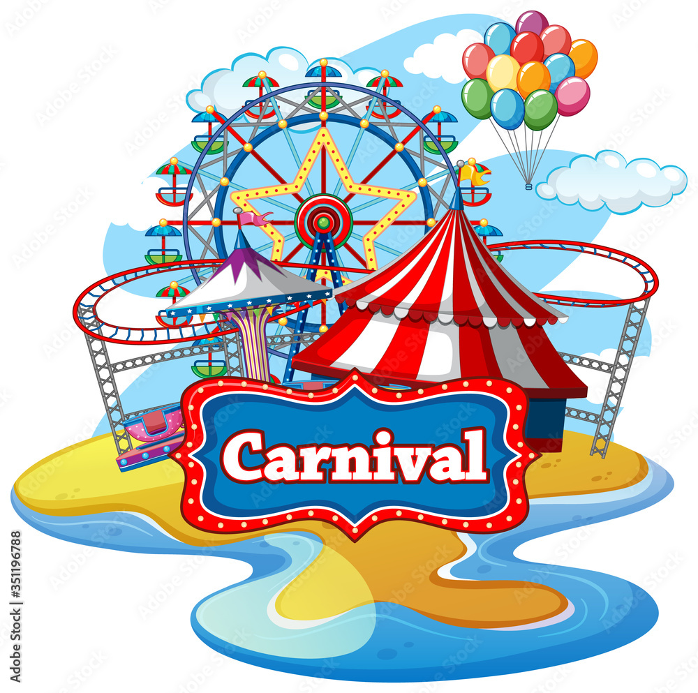 Scene with many rides at the carnival on white background Scene with many rides at the carnival on white background