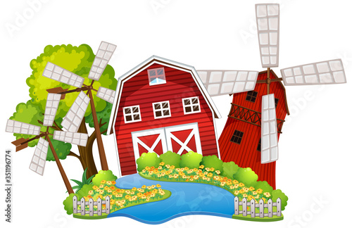 Farm house on white background