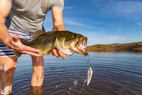 Fototapeta Naklejka Na Ścianę i Meble -  Big Bass Large mouth - Fishing on lake