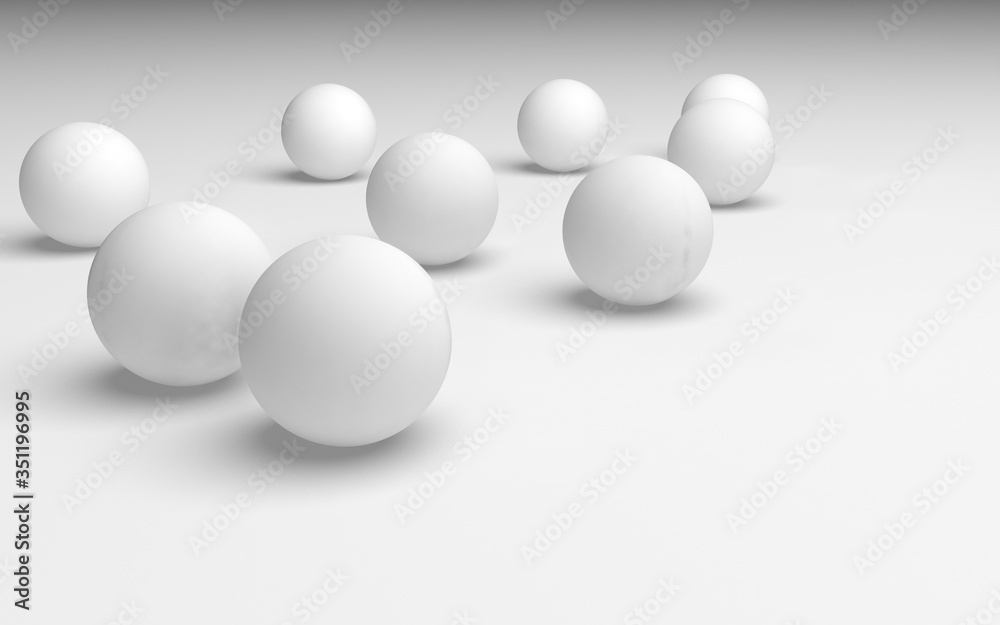 White abstract background. Set of white balls isolated on white backdrop. 3D illustration White abstract background. Set of white balls isolated on white backdrop. 3D illustration
