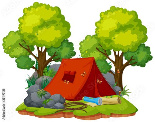 Tent camping in the forest on white background