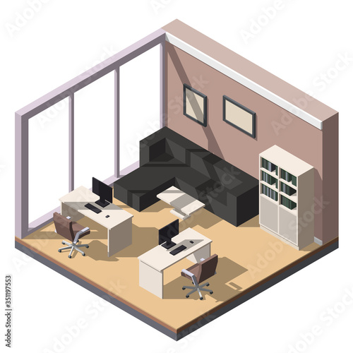 Isometric low poly office interior design. © Stan