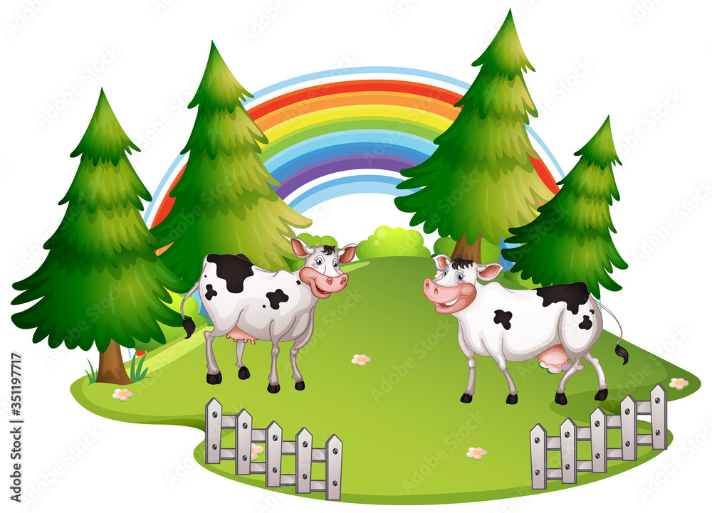 Isolated farm land with cow Isolated farm land with cow