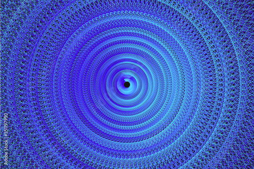 Fractal mandala, graphic vector, blue circular geometric pattern