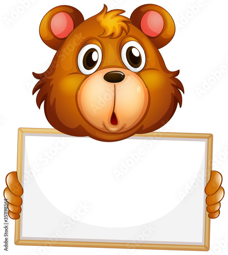 Blank sign template with brown bear on white background