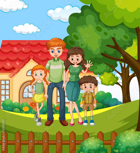 Happy family at the front yard