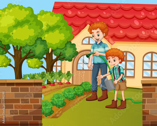 Scene with people staying at home with family