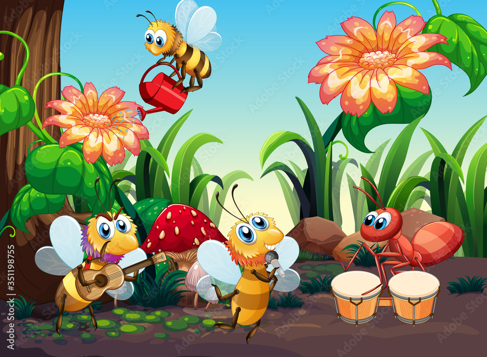 Obraz premium Bee music band playing in nature