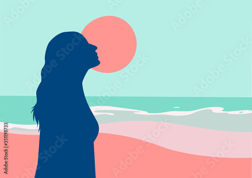 Quadro su tela Girl Loves the Summer Beach Vector Illustration