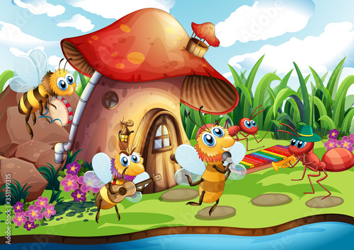 Insect musical band at the fairy land