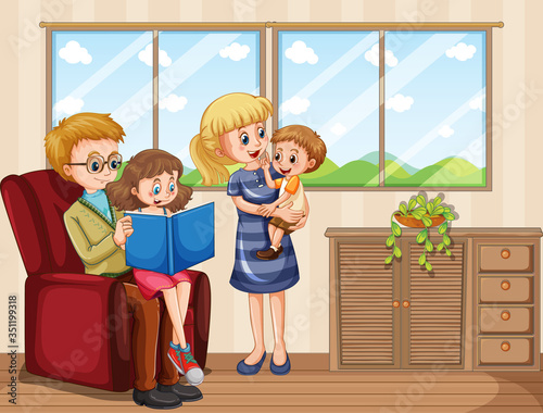 Family member cartoon character in living room