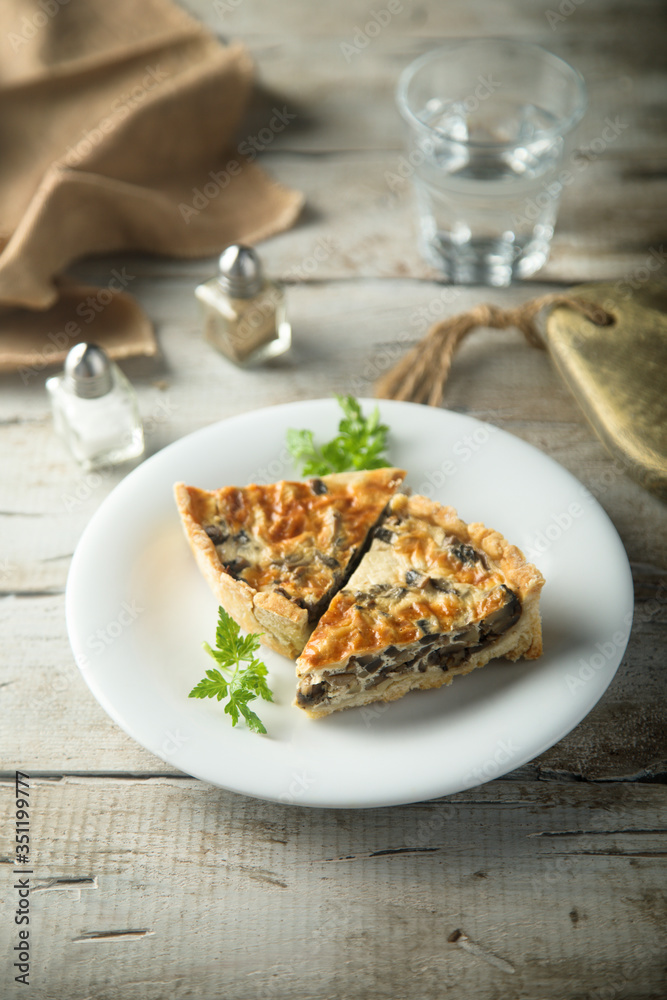 Homemade mushroom tart or quiche