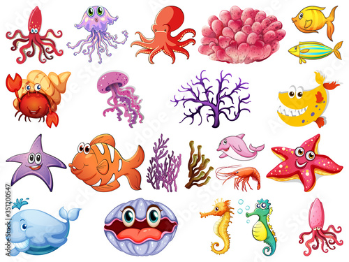 Cute animal sea life in cartoon character