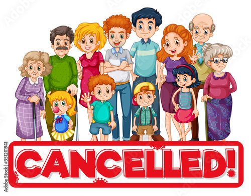 Family member character with cancelled text