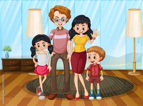 Family member cartoon character in living room