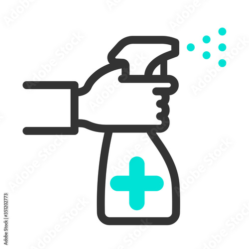 Hand holding spray bottle isolated on white background. Disinfection. Vector illustration