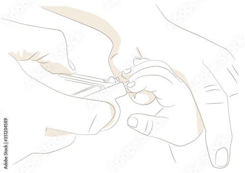 Vector illustration of cutting baby finger nails 
