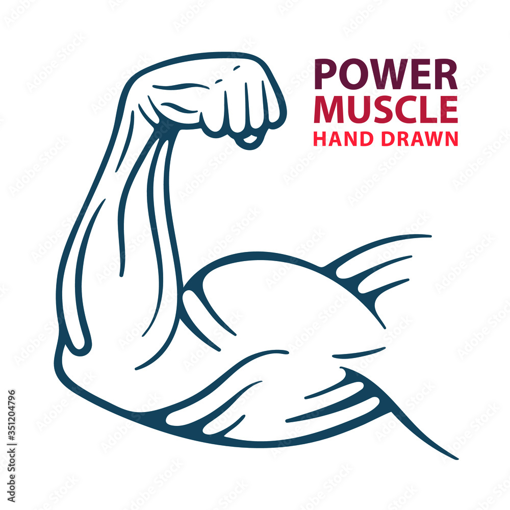 Big muscular biceps. Strong male arm. Bodybuilder power hand muscle. Hand drawn vector illustration. Part of set. Big muscular biceps. Strong male arm. Bodybuilder power hand muscle. Hand drawn vector illustration. Part of set.