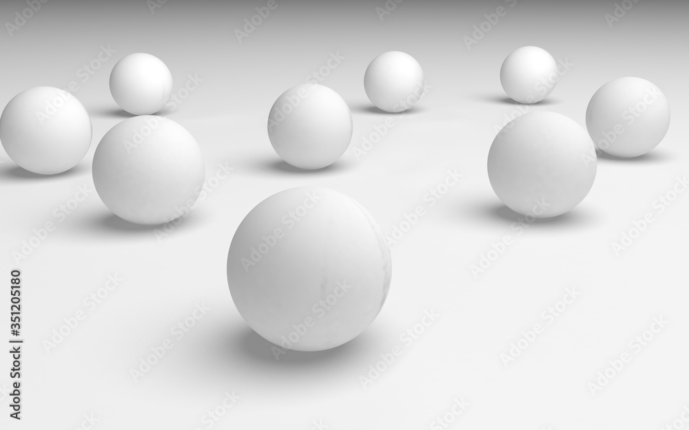 White abstract background. Set of white balls isolated on white backdrop. 3D illustration White abstract background. Set of white balls isolated on white backdrop. 3D illustration