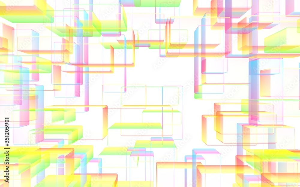 Colorful abstract digital and technology background. The pattern with repeating rectangles. 3D illustration