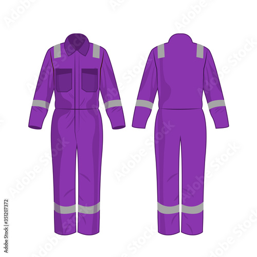 Violet work overalls with safety band isolated vector on the white background 