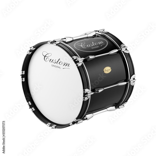 Black Marching Bass Drum, Music Instrument Isolated on White background