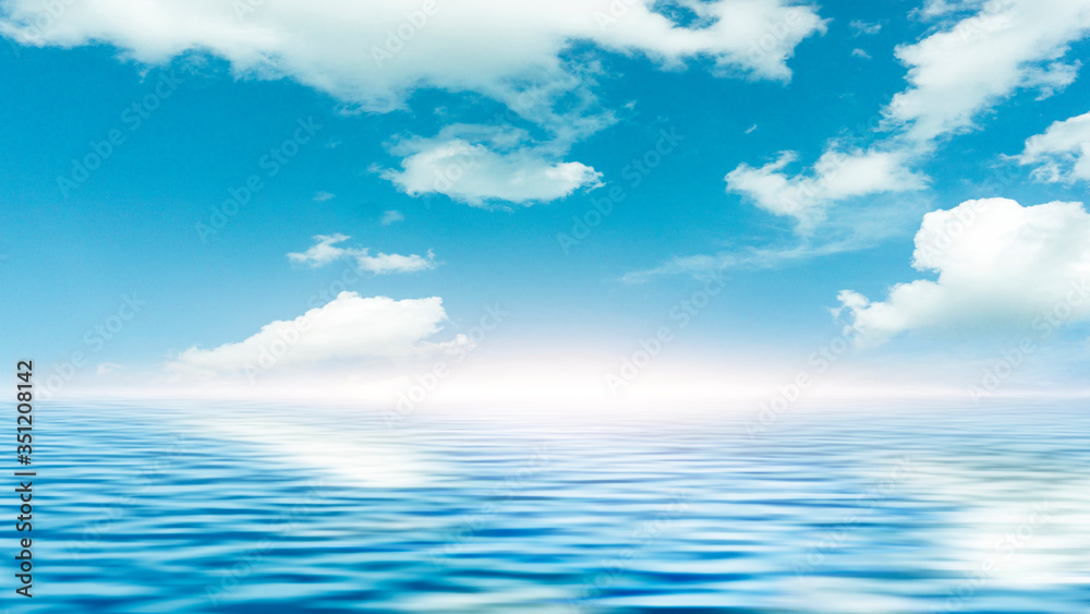 Sea landscape, sea surface. Blue sky, clouds, sunlight, rays. Empty natural scene in the open air. Blurred abstract background. Background of a sea landscape. Blue sky with clouds over the sea. Sea landscape, sea surface. Blue sky, clouds, sunlight, rays. Empty natural scene in the open air. Blurred abstract background. Background of a sea landscape. Blue sky with clouds over the sea.