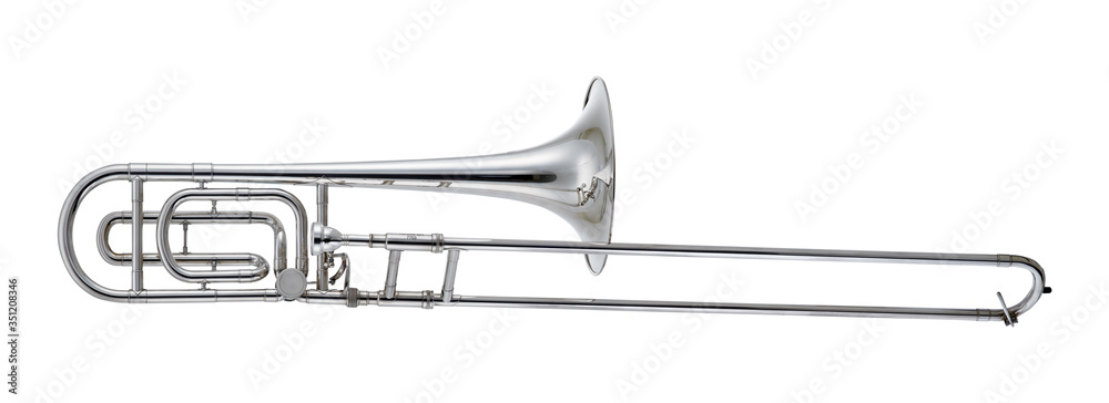 Obraz premium Nickel Trombone Music Instrument Isolated on White background