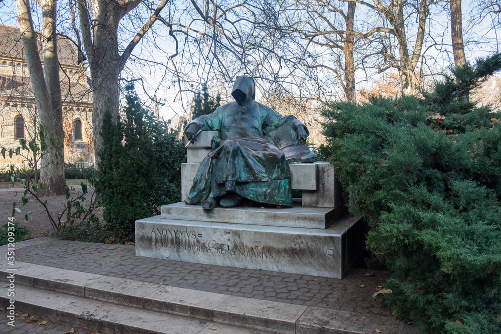Statue of Anonymous, Vajdahunyad Castle in Budapest, Hungary