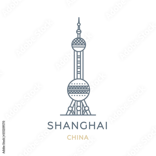 Shanghai, China. Line icon of the city in East Asia. Outline symbol for web, travel mobile app, infographic, logo. Landmark and famous building. Vector in flat design, isolated