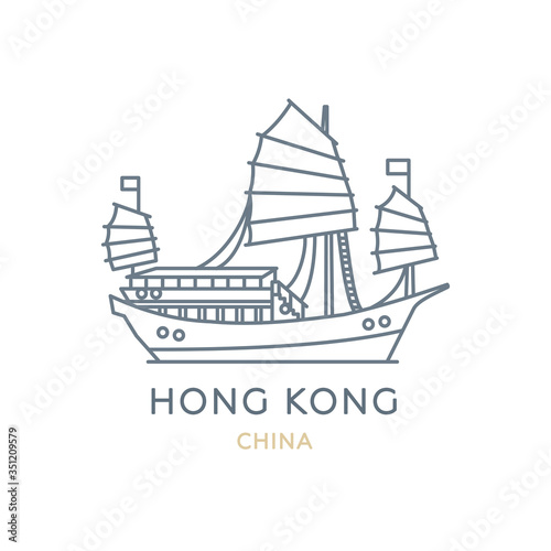 Hong Kong, China. Line icon of the city in East Asia. Outline symbol for web, travel mobile app, infographic, logo. Landmark and famous building. Vector in flat design, isolated