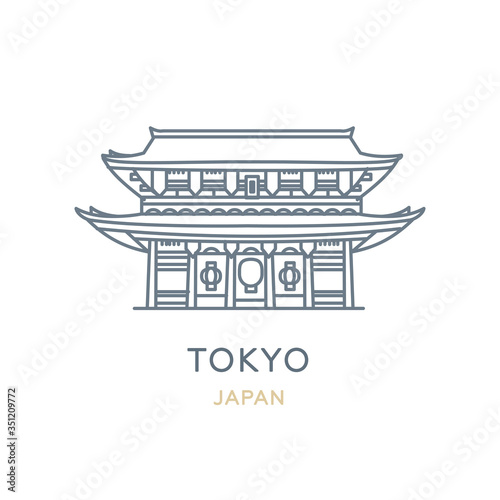 Tokyo, Japan. Line icon of the city in East Asia. Outline symbol for web, travel mobile app, infographic, logo. Landmark and famous building. Vector in flat design, isolated