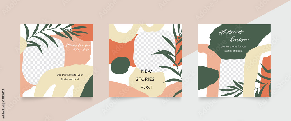 Design backgrounds for social media post and stories. Photo frame template for shop , fashion, blog, web ads. Trendy Memphis design cover. Abstract shape with minimal design. Vector  illustration.
